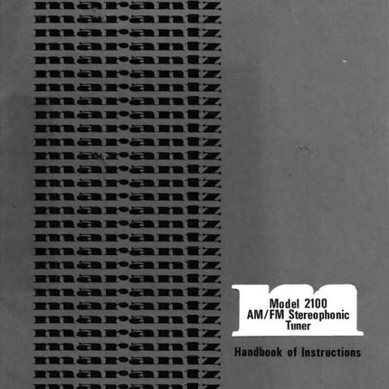 Marantz 2100 Tuner Owners Manual