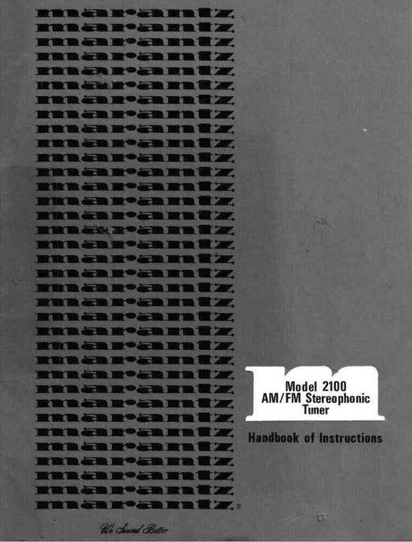 Marantz 2100 Tuner Owners Manual