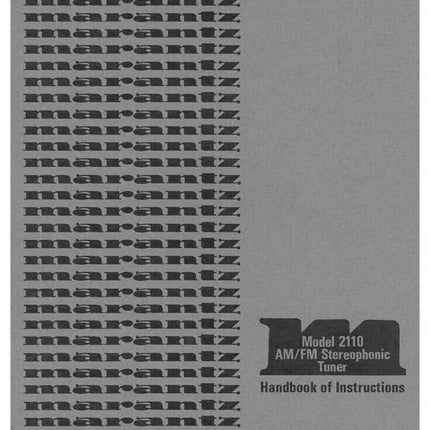 Marantz 2110 Tuner Owners Instruction Manual