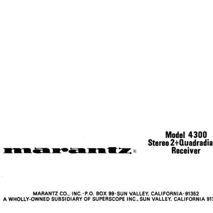 Marantz 4300 Cassette Deck Owners Manual
