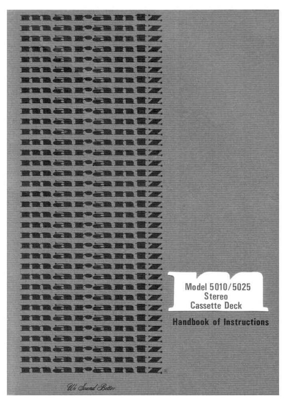 Marantz 5010 Cassette Deck Owners Manual