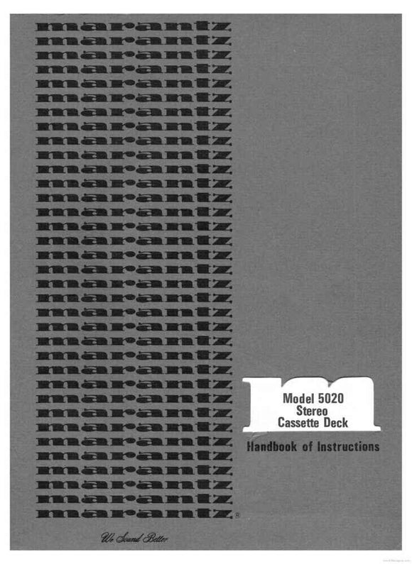 Marantz 5020 Cassette Deck Owners Manual