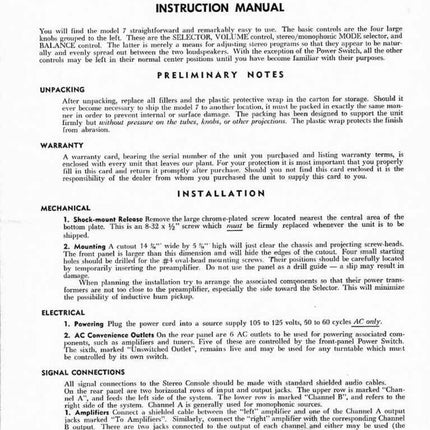Marantz 7 Amplifier Owners Manual