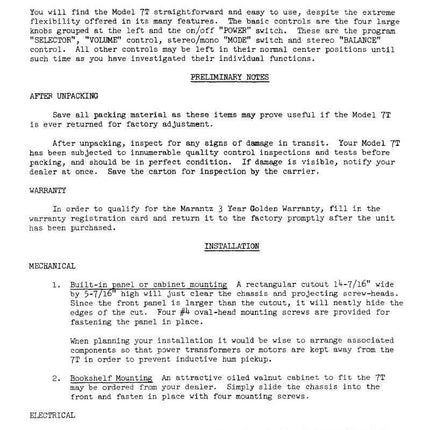 Marantz 7T Amplifier Owners Manual