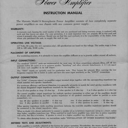 Marantz 8 Amplifier Owners Manual