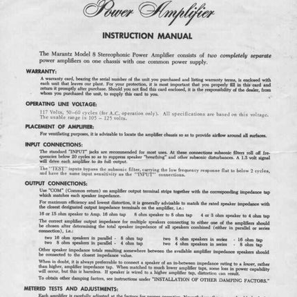 Marantz 8B Amplifier Owners Instruction Manual
