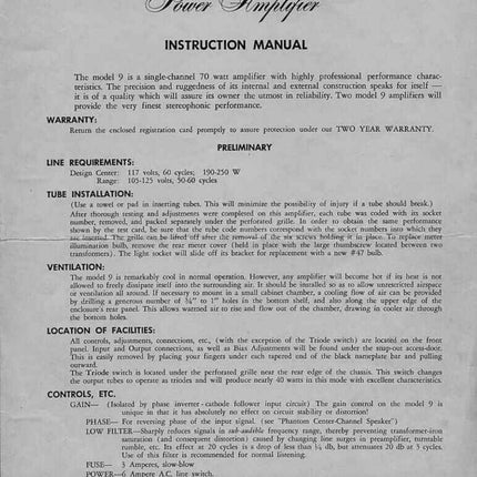Marantz 9 Amplifier Owners Manual