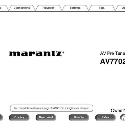 Marantz AV7702 Tuner Owners Instruction Manual