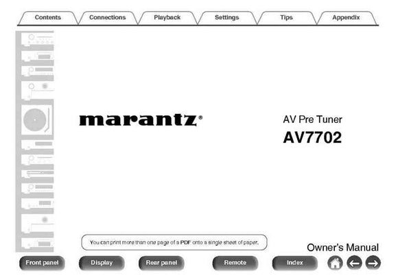 Marantz AV7702 Tuner Owners Instruction Manual