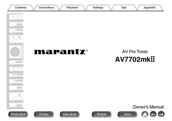 Marantz AV7702mkII Tuner Owners Instruction Manual