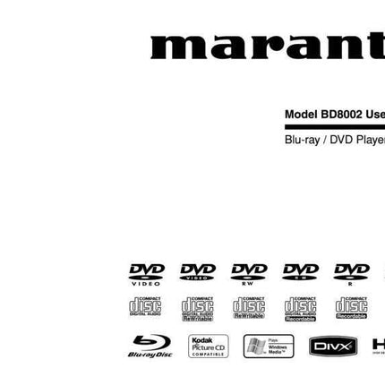Marantz BD8002 Blu-ray Player Owners Manual