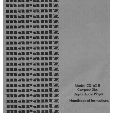 Marantz CD-63B CD Player Owners Instruction Manual