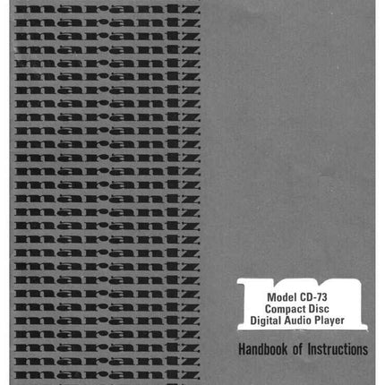 Marantz CD-73 CD Player Owners Instruction Manual