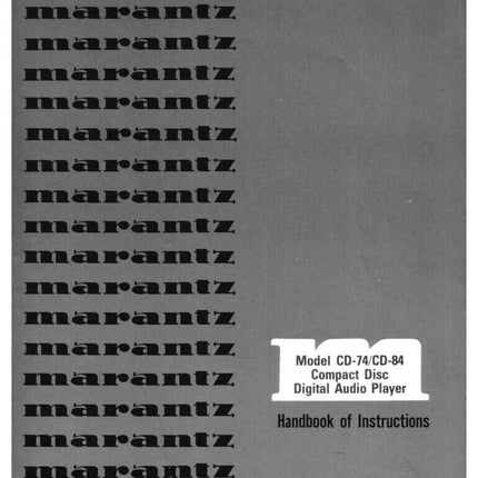 Marantz CD-74 CD Player Owners Instruction Manual