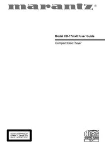 Marantz CD17Mk3 CD Player Owners Manual