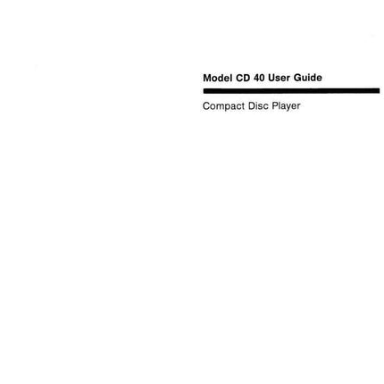 Marantz CD40 CD Player Owners Manual