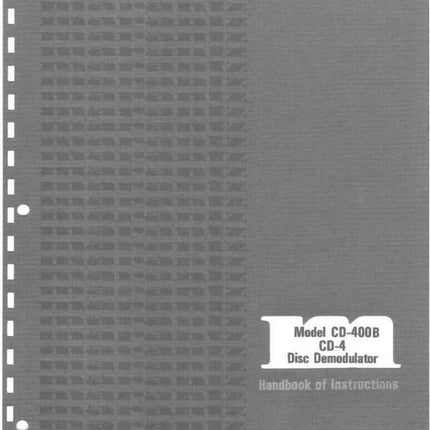 Marantz CD400B CD Player Owners Manual