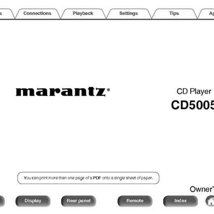 Marantz CD5005 CD Player Owners Instruction Manual