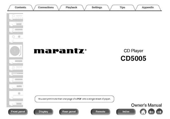 Marantz CD5005 CD Player Owners Instruction Manual