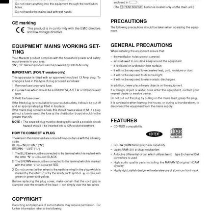 Marantz CD6000 CD Player Owners Manual