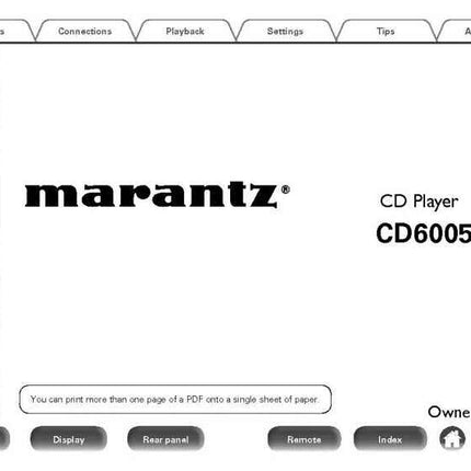 Marantz CD6005 CD Player Owners Instruction Manual