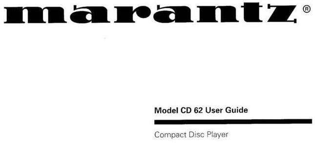 Marantz CD62 CD Player Owners Manual