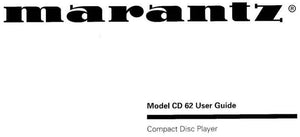 Marantz CD62 CD Player Owners Manual