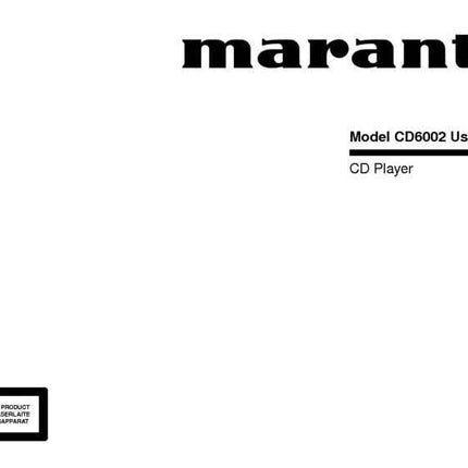 Marantz CD6200 CD Player Owners Instruction Manual
