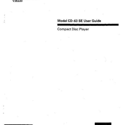 Marantz CD63SE CD Player Owners Manual