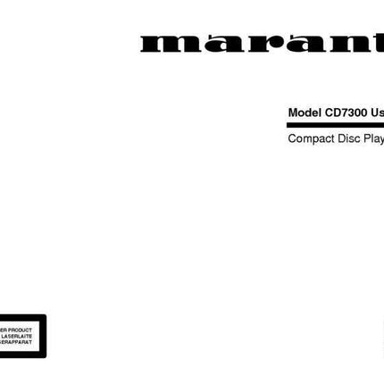 Marantz CD7300 CD Player Owners Manual