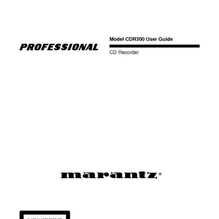 Marantz CDR300 CD Recorder Owners Instruction Manual