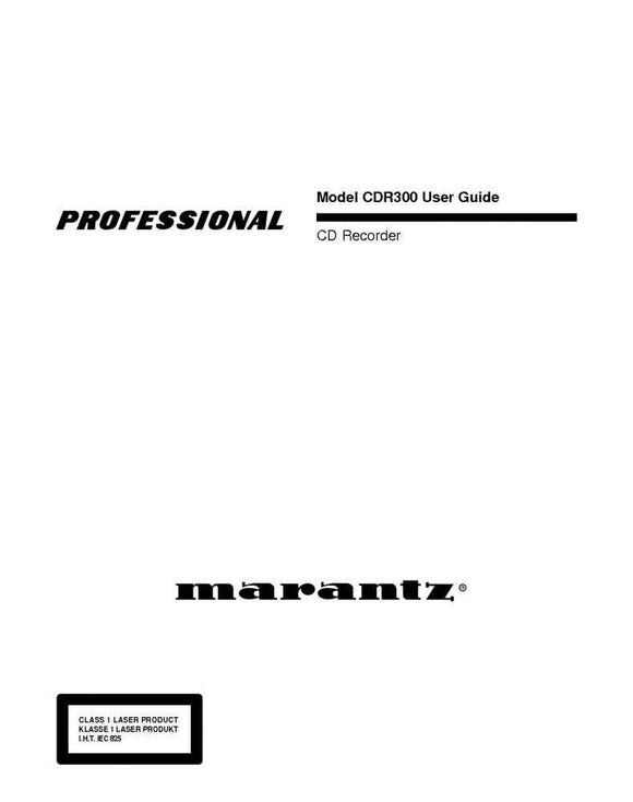 Marantz CDR300 CD Recorder Owners Instruction Manual