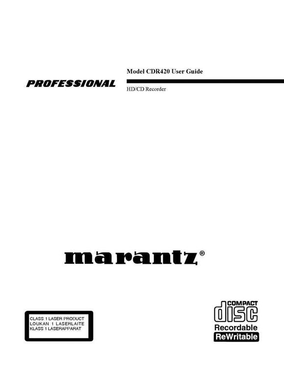 Marantz CDR420 CD Recorder Owners Manual