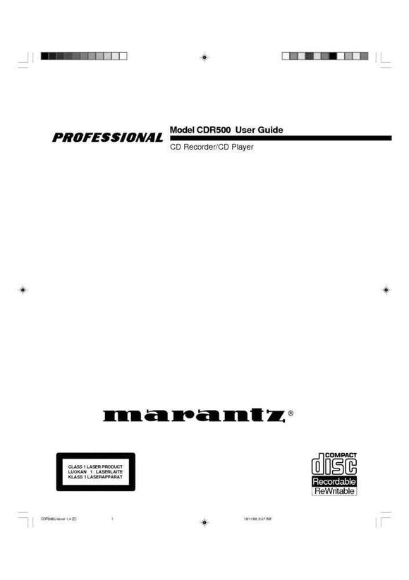 Marantz CDR500 CD Recorder Owners Manual