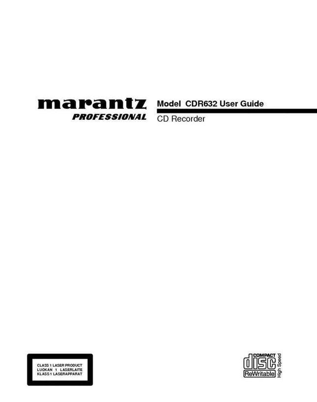 Marantz CDR632 CD Recorder Owners Instruction Manual