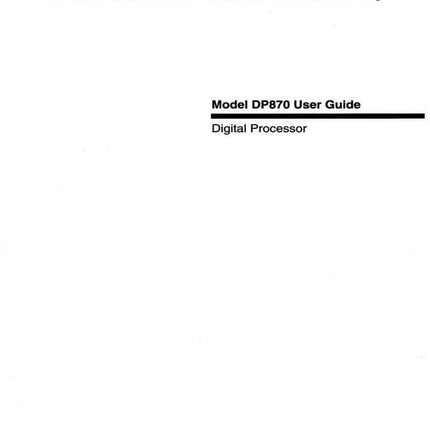 Marantz DP870 Digital Processor Owners Manual