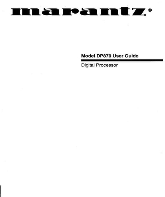 Marantz DP870 Digital Processor Owners Manual