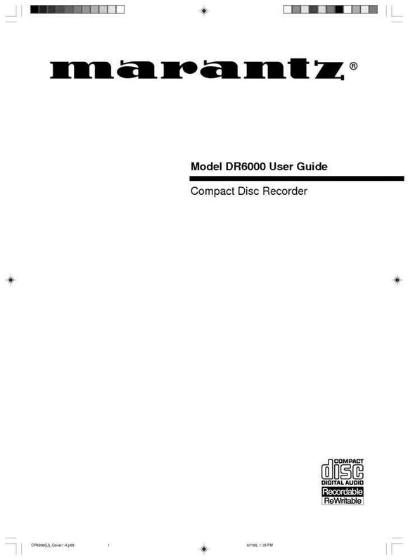 Marantz DR6000 CD Recorder Owners Instruction Manual