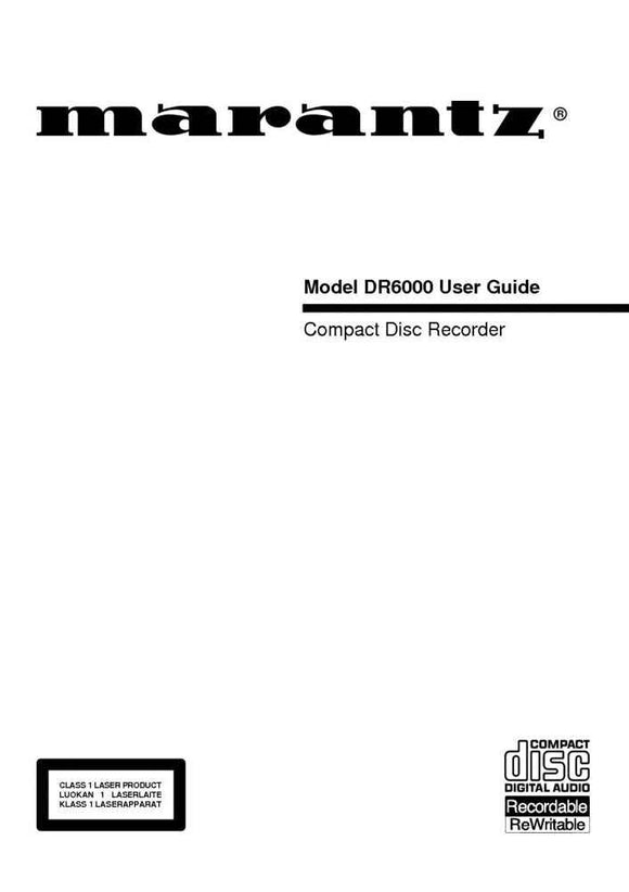 Marantz DR6000 CD Recorder Owners Manual