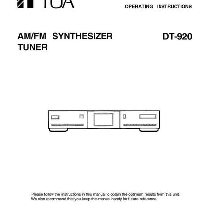 Marantz DT920 Tuner Owners Manual