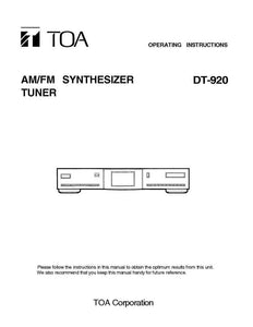 Marantz DT920 Tuner Owners Manual