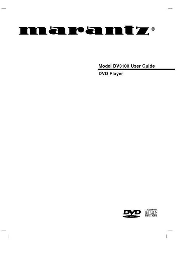 Marantz DV 3100 DVD Player Owners Manual