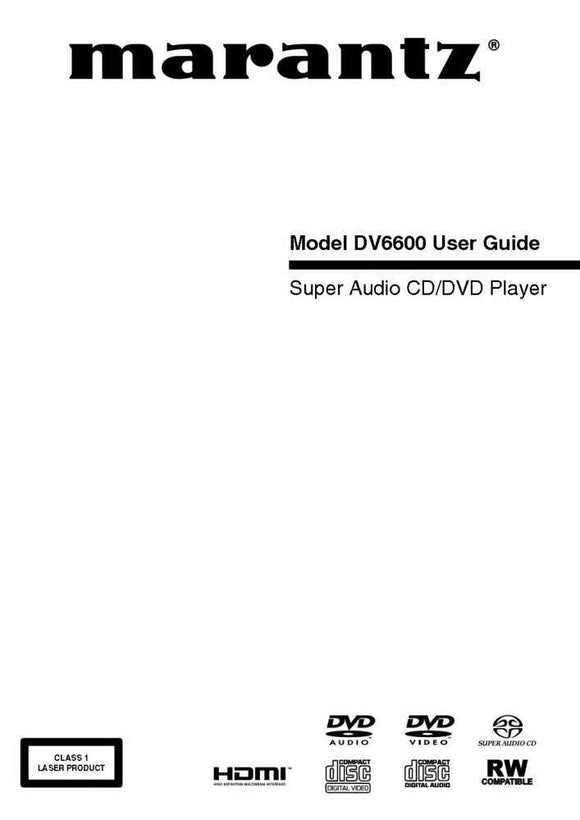 Marantz DV6600 DVD Player Owners Manual