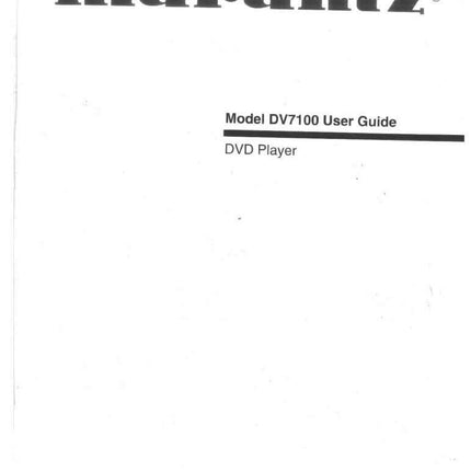 Marantz DV7100 DVD Player Owners Instruction Manual