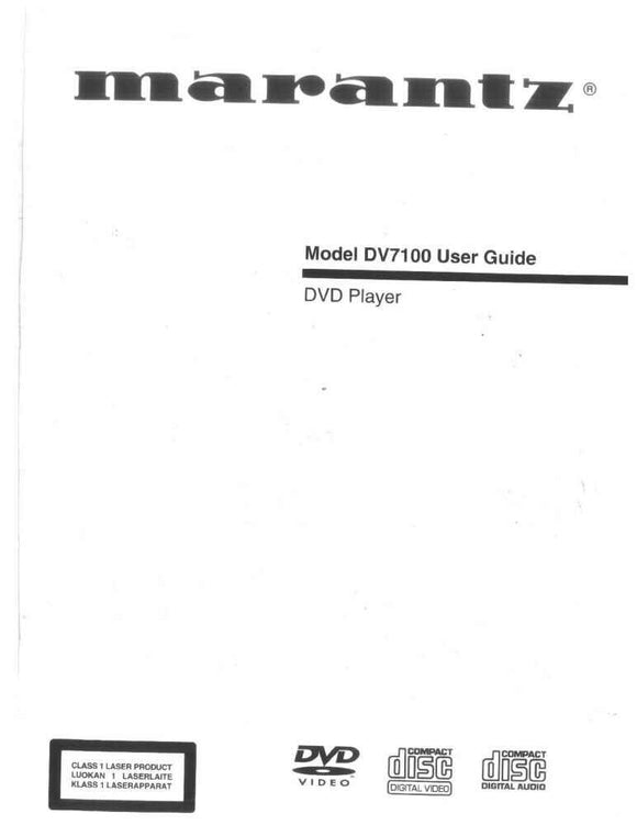 Marantz DV7100 DVD Player Owners Instruction Manual