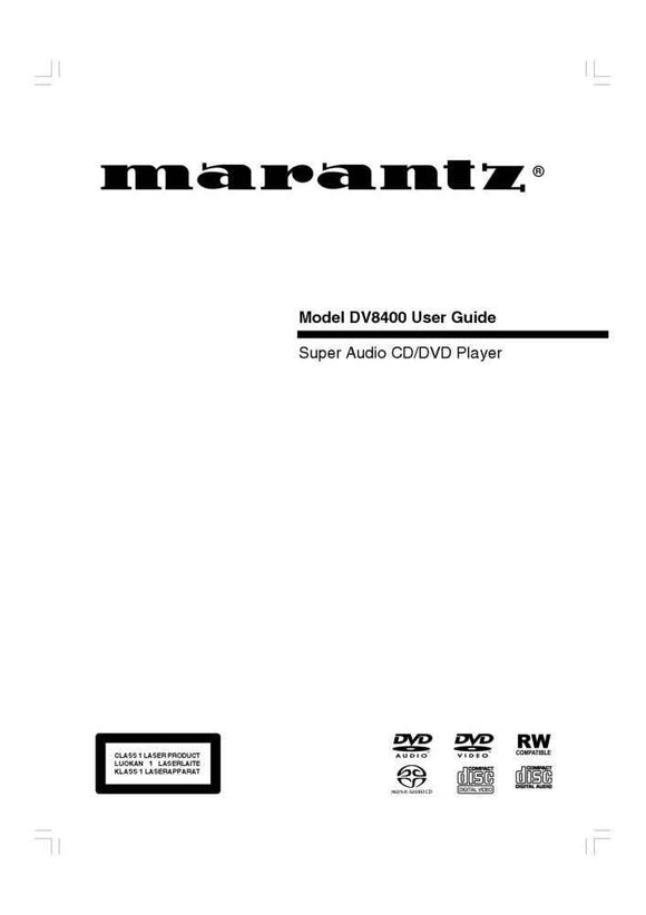 Marantz DV8400 DVD Player Owners Manual