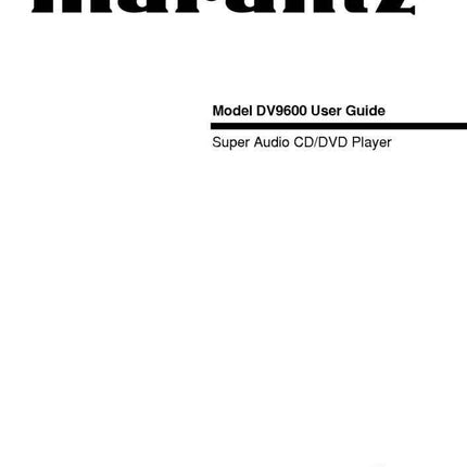Marantz DV9600 DVD Player Owners Manual