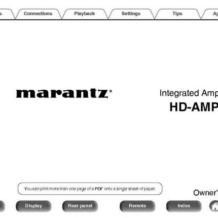 Marantz HD-AMP1 Amplifier Owners Instruction Manual