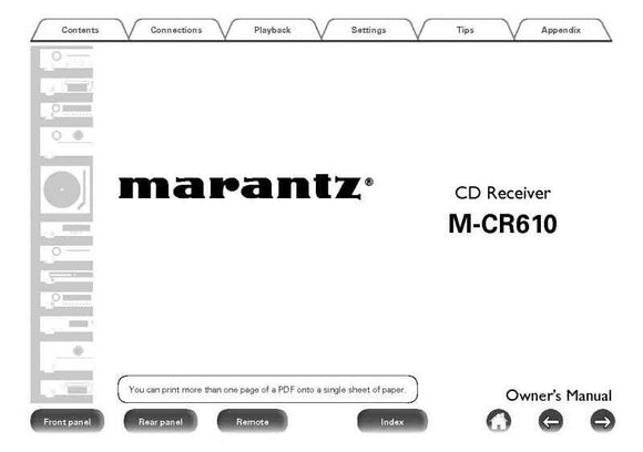 Marantz M-CR610 CD Receiver Owners Instruction Manual