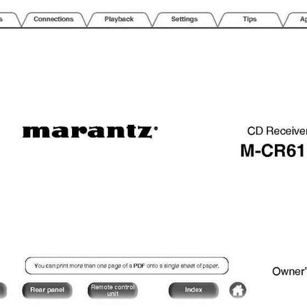 Marantz M-CR611 CD Receiver Owners Instruction Manual